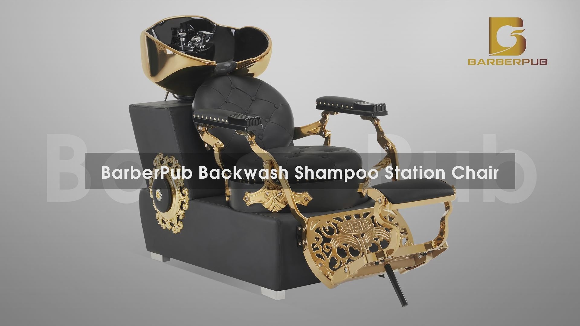 BarberPub Backwash Shampoo Station Chair, Ceramic Hair Wash Bowl Retro 8610