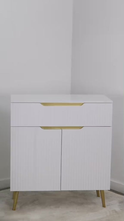 White Fluted Barber Station for Storage, Modern Beauty Salon Freestanding Organizer 3196