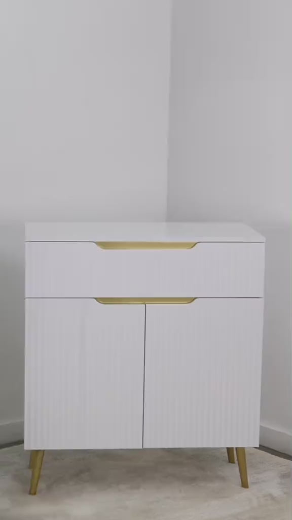 White Fluted Barber Station for Storage, Modern Beauty Salon Freestanding Organizer 3196