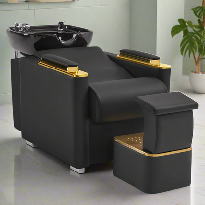 BarberPub Backwash Shampoo Chair,Ceramic Hair Bowl Station with Ottoman 8613