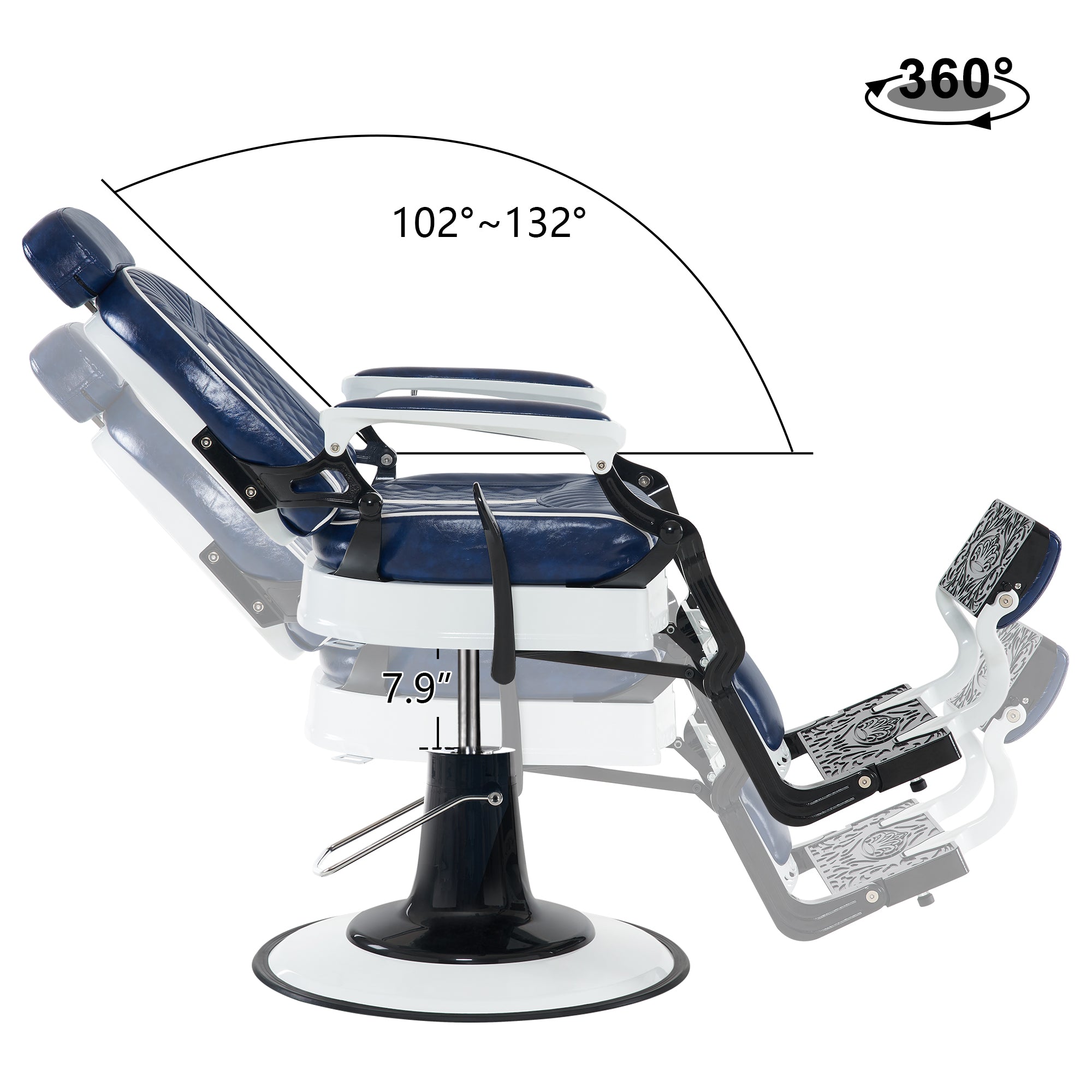 BarberPub Vintage Barber Chair with Headrest, All Purpose Reclining Salon Chair 8730