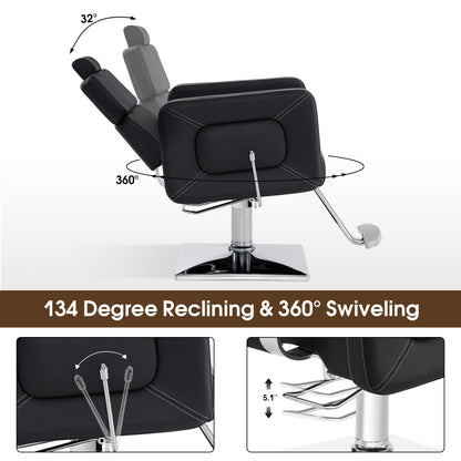 BarberPub Barber Chair, Reclining Hydraulic Salon Chair for Barbershop 2065