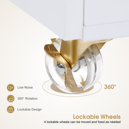 Salon Rolling Trolley Cart with Oval Window, Barber Styling Cart with White Paint Finish 2498