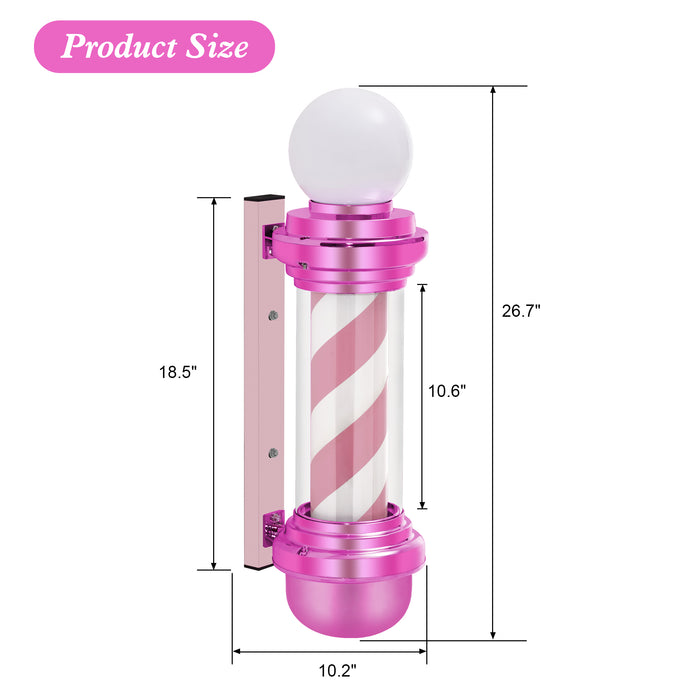 BarberPub Barber Pole with LED Light for Hairdressing, Salon Spa Stripes Rotating lamp, Traditional Wall Mount Barber Outside Pole, Classic Style Hair Salon Barbershop Open Sign L018