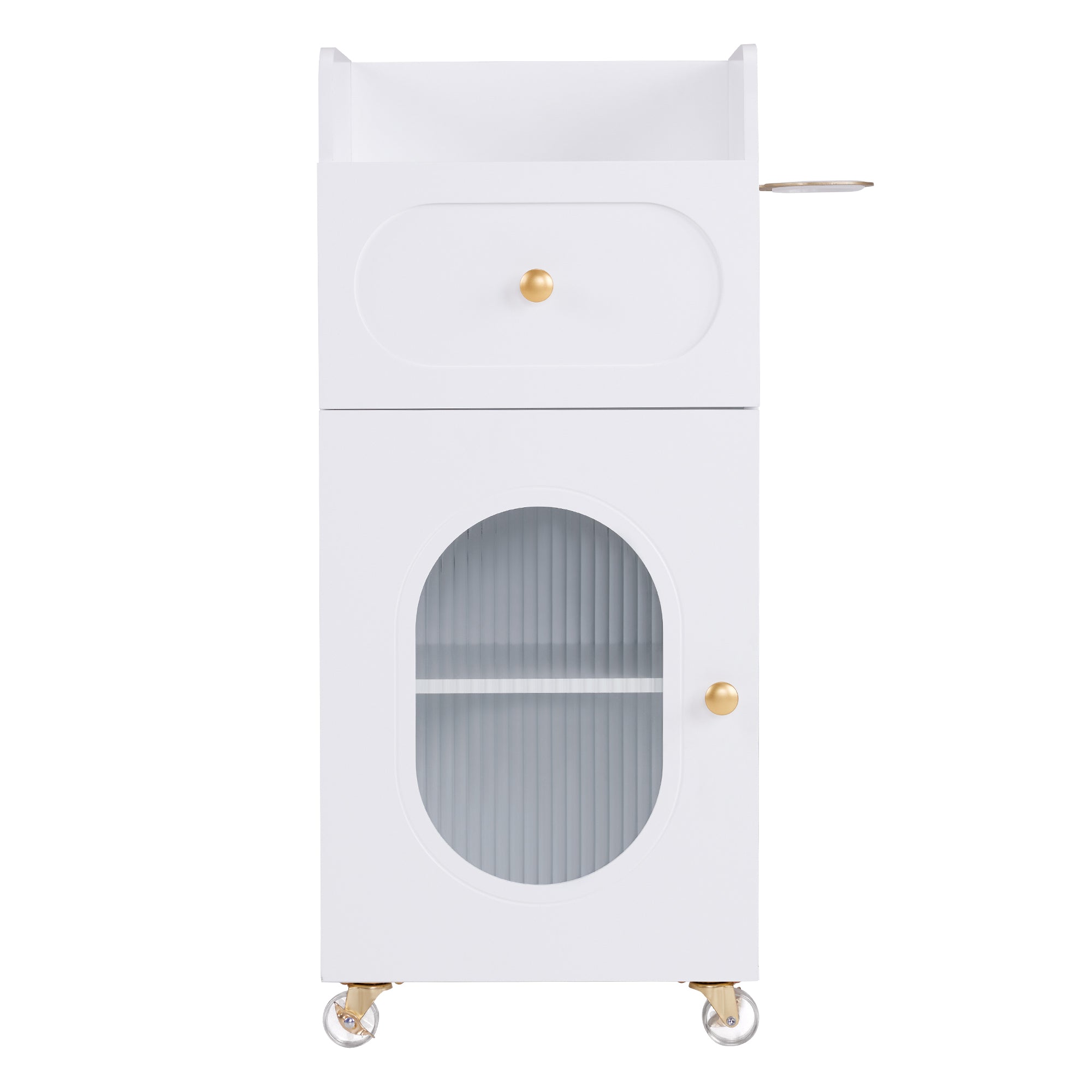 Salon Rolling Trolley Cart with Oval Window, Barber Styling Cart with White Paint Finish 2498