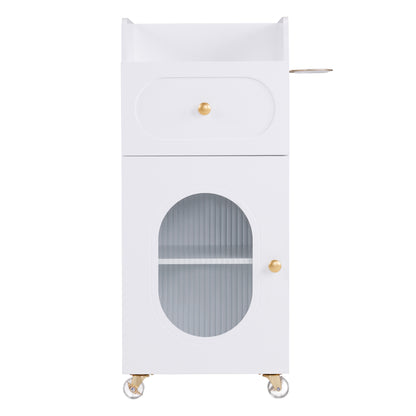 Salon Rolling Trolley Cart with Oval Window, Barber Styling Cart with White Paint Finish 2498