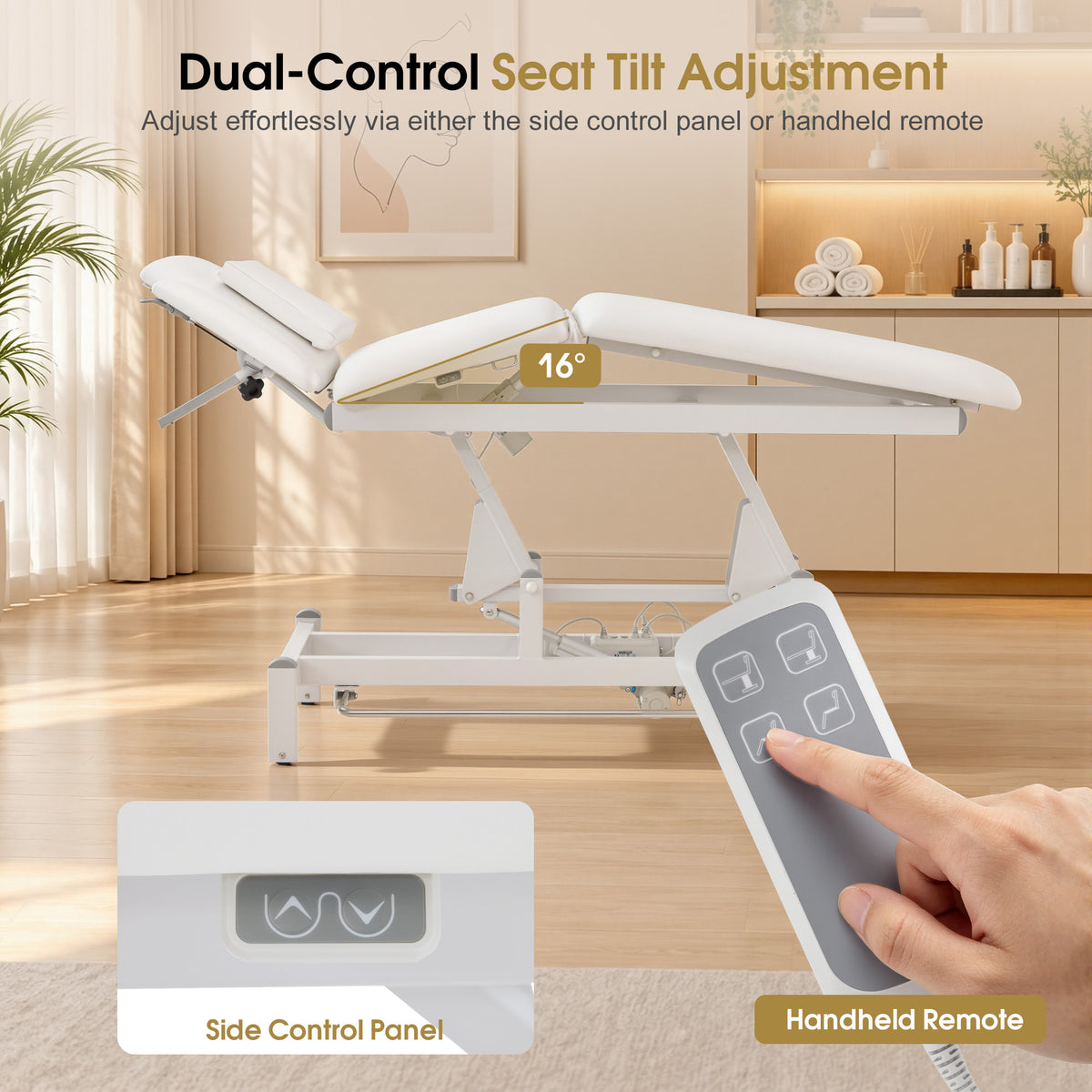 BarberPub Electric Facial Bed Esthetician Table, Height Adjustable Foot Control, 340LBS Load, Multi-angle & Seat Tilt, Removable Headrest, Reversible Use, Wipe-clean PVC/PU, Easy to Move, 2902