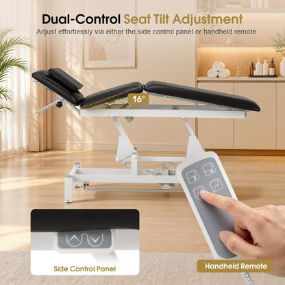 BarberPub Electric Facial Bed Esthetician Table, Height Adjustable Foot Control, 340LBS Load, Multi-angle & Seat Tilt, Removable Headrest, Reversible Use, Wipe-clean PVC/PU, Easy to Move, 2902