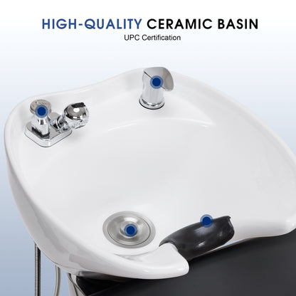 BarberPub Backwash Shampoo Station Chair, Salon Ceramic Hair Wash Bowl 9370