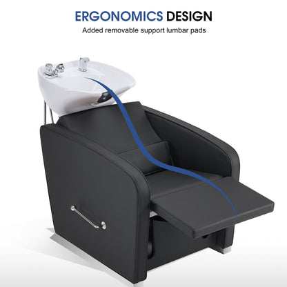 BarberPub Backwash Shampoo Station Chair, Salon Ceramic Hair Wash Bowl 9370