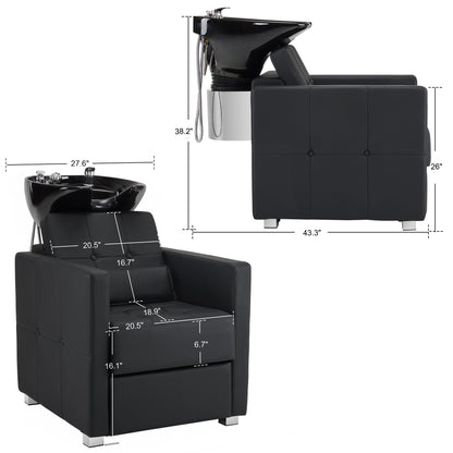BarberPub Salon Chair 9468 & Backwash Shampoo Chair 9309 Set – Brown Hydraulic Barber Styling Chair with Ceramic Hair Wash Bowl
