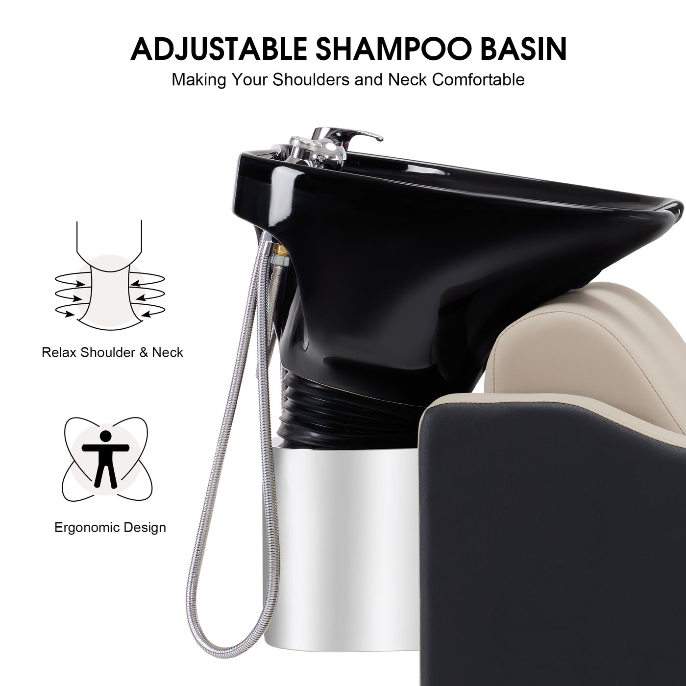 Barberpub Backwash Shampoo Station Chair Adjustable Porcelain Ceramic