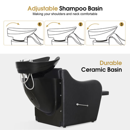 BarberPub Shampoo Station Chair for Salon, Backwash Ceramic Shampoo Bowl 9089