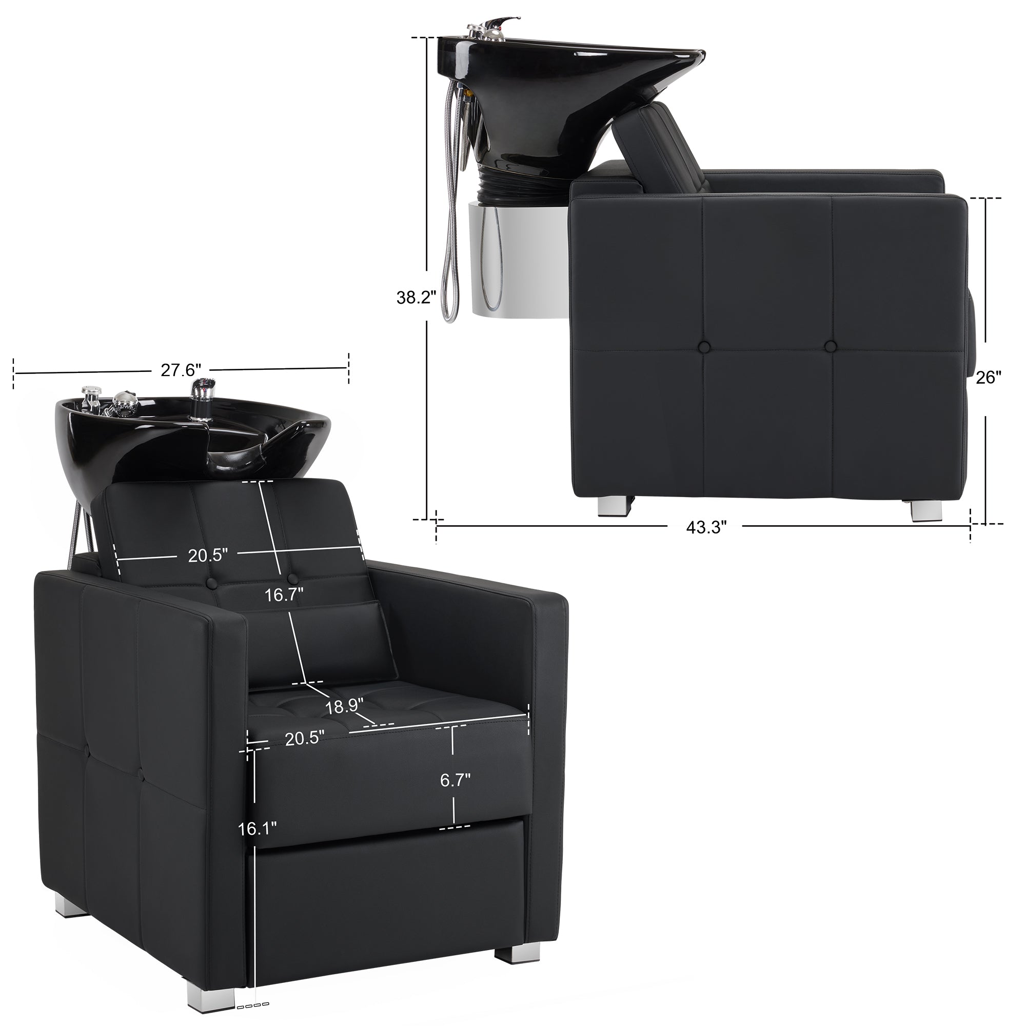 BarberPub Shampoo Chair with Backwash Ceramic shampoo Bowl Unit Station 9309