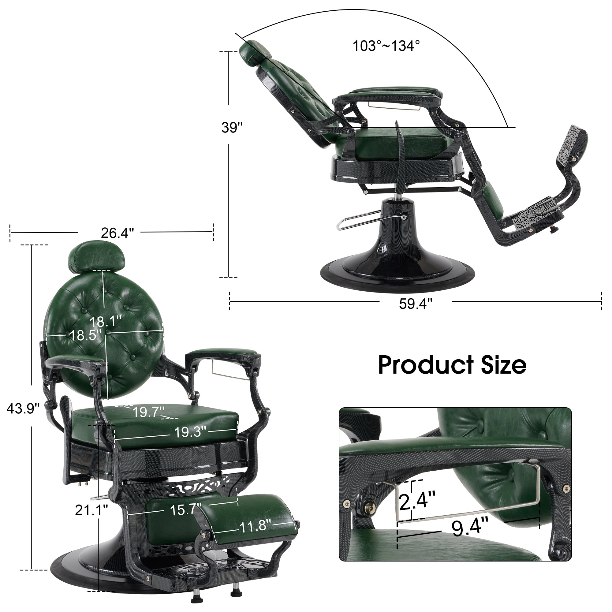 BarberPub Vintage Barber Chair for Hair Stylist, Reclining Styling Salon Chair 9457