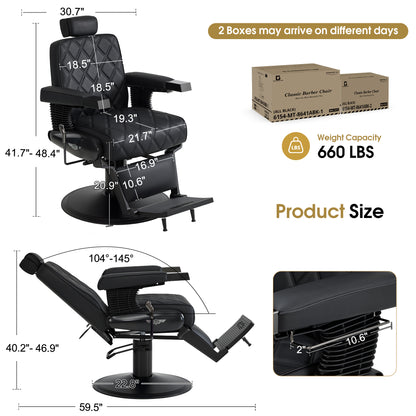 BarberPub Vintage Barber Chair, Hydraulic Reclining, Heavy-Duty Pump, 700 lb Capacity, Sturdy Frame & Stable Base, 8641