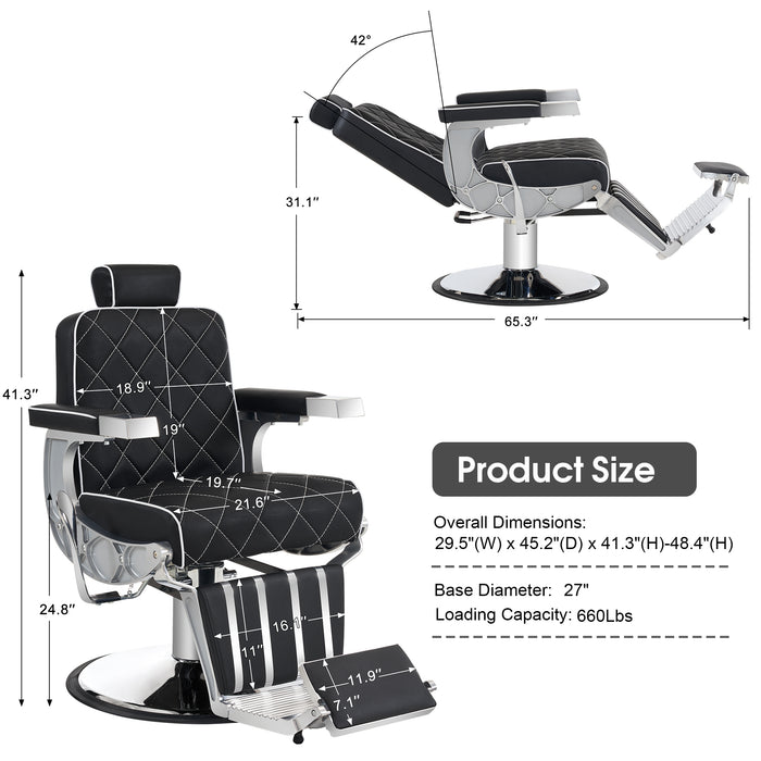 BarberPub Classic Barber Chair, Professional 660lbs Hydraulic Pump, All Purpose Recline Salon Styling Equipment, 360 Degrees Swivel for Hair Stylist, Barbershop, Salon&Spa Chair 8625