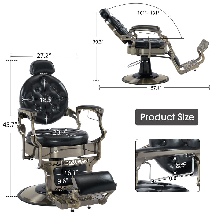 BarberPub Heavy Duty Metal Vintage Barber Chair All Purpose Hydraulic Recline Salon Beauty Spa Chair Styling Equipment 8914