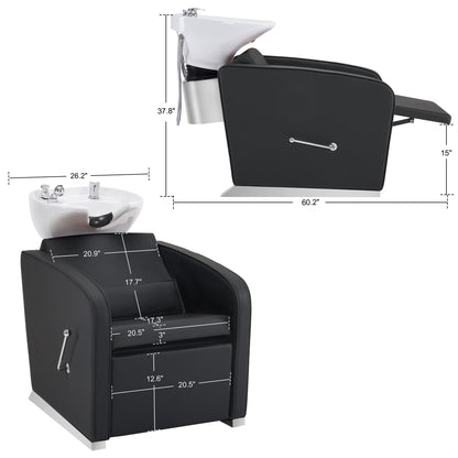 BarberPub Backwash Shampoo Station Chair, Salon Ceramic Hair Wash Bowl 9370