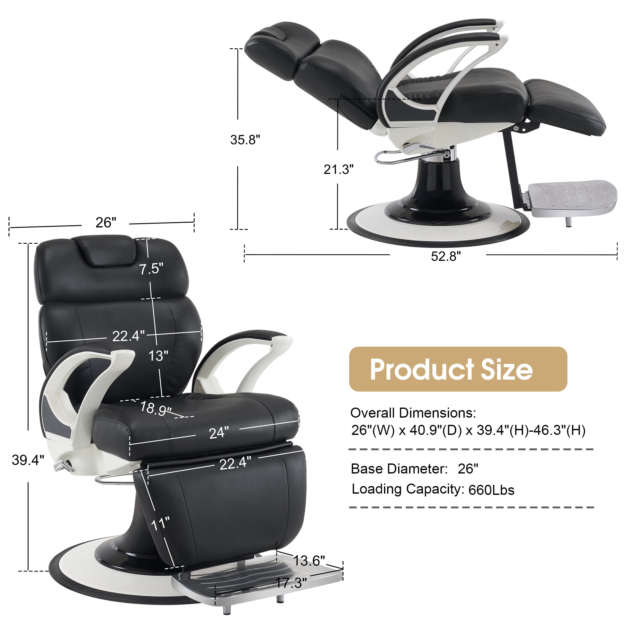 BarberPub Reclining Barber Salon Chair, Hair Stylist Chair with Both Sides Levers 5945