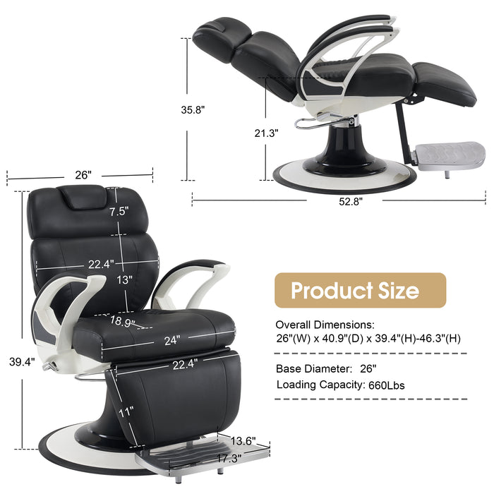 BarberPub Classic Barber Chair, 660Lbs Hydraulic Pump, Both Sides Hand Levers for Left-handed, Reclining Salon Chair for Hair Stylist, Barbershop, Salon&Spa Equipment 5945