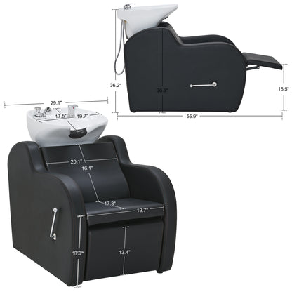 BarberPub Shampoo Bowl and Chair Set, Adjustable Ceramic Bowl and Chair for Salon 9312