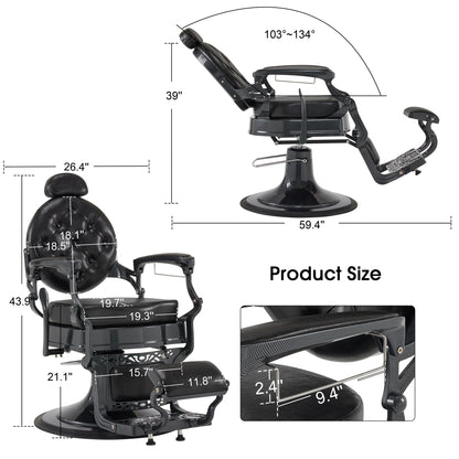 BarberPub Vintage Barber Chair for Hair Stylist, Reclining Styling Salon Chair 9457