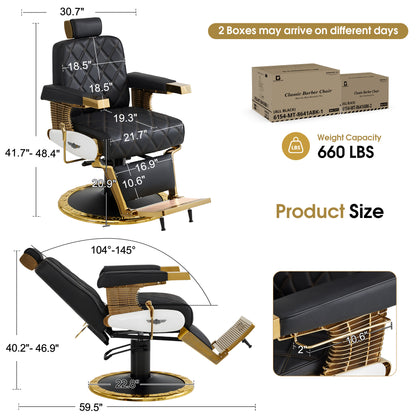 BarberPub Vintage Barber Chair, Hydraulic Reclining, Heavy-Duty Pump, 700 lb Capacity, Sturdy Frame & Stable Base, 8641