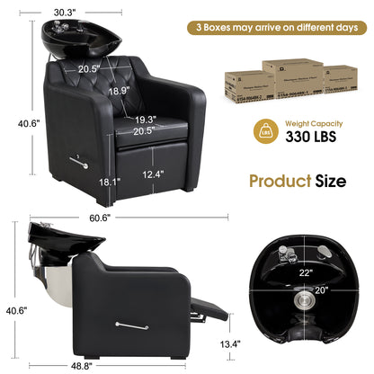 BarberPub Backwash Shampoo Chair and Bowl Set for Salon, 9064