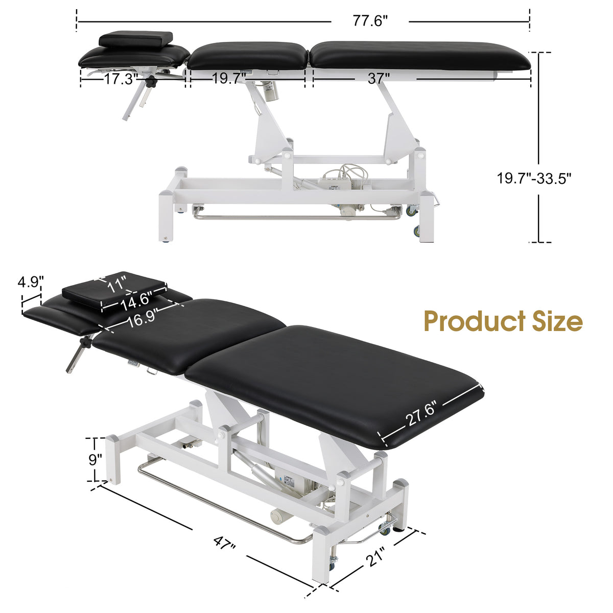 BarberPub Electric Facial Bed Esthetician Table, Height Adjustable Foot Control, 340LBS Load, Multi-angle & Seat Tilt, Removable Headrest, Reversible Use, Wipe-clean PVC/PU, Easy to Move, 2902