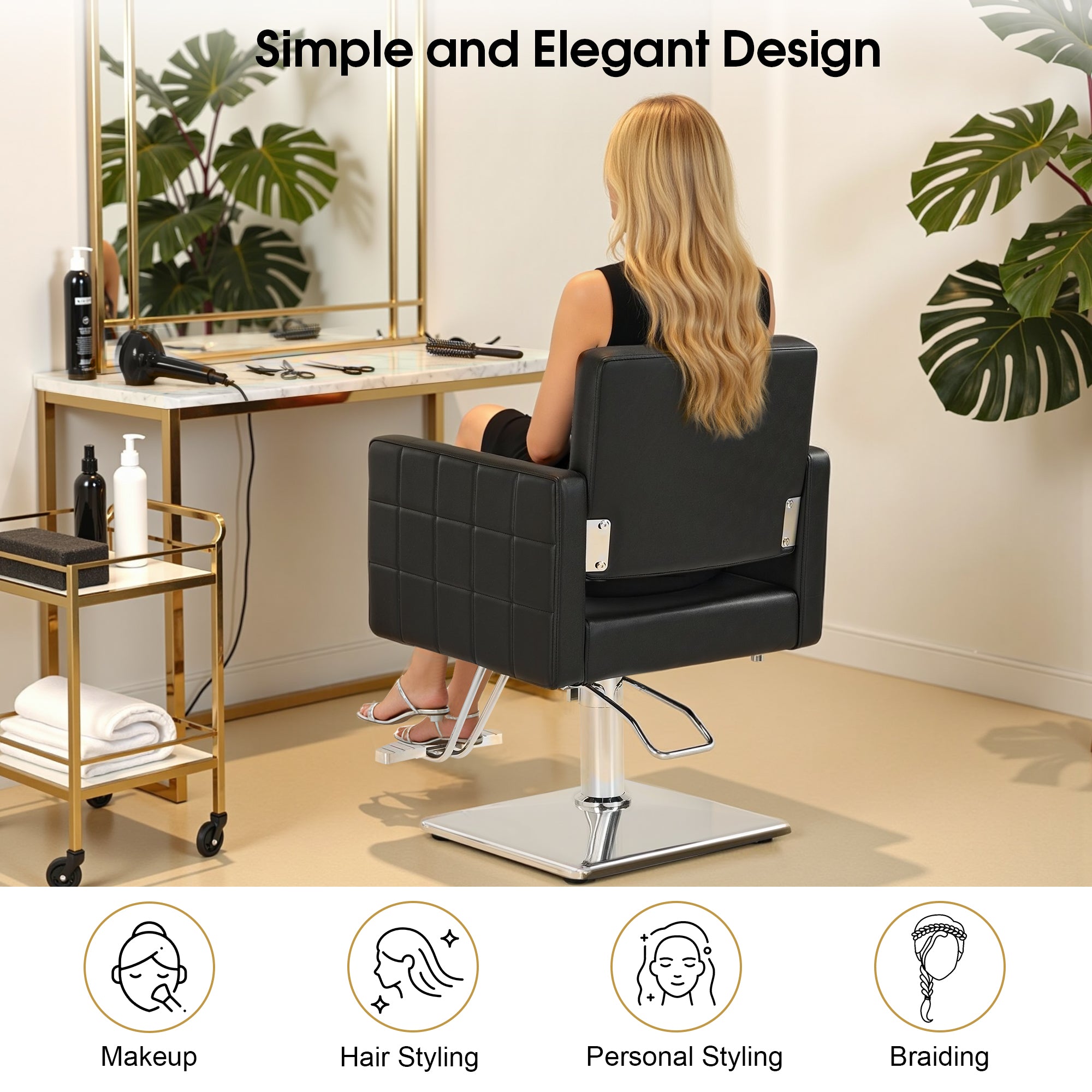 BarberPub Styling Salon Chair for Hair Stylist, Hydraulic Home Salon C