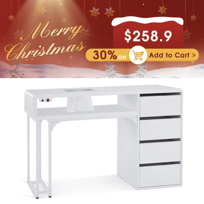 Nail Storage Table with 60W Embedded Nail Vacuum Cleaner, Beauty Manicure Workstation VC229