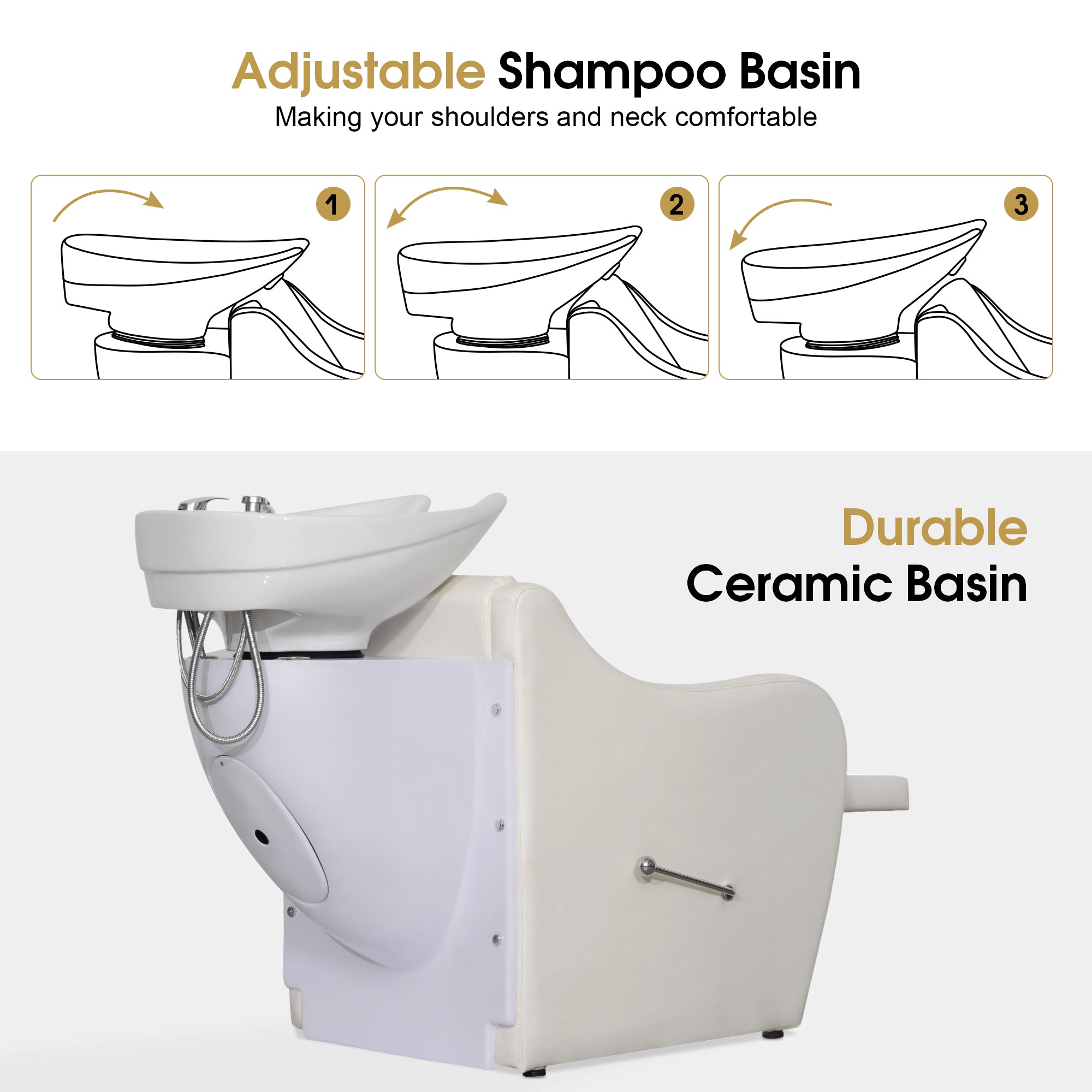 BarberPub Shampoo Station Chair for Salon, Backwash Ceramic Shampoo Bowl 9089