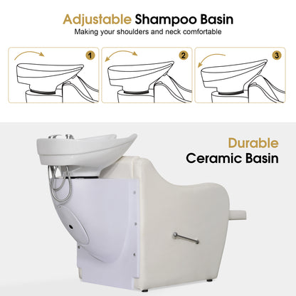 BarberPub Shampoo Station Chair for Salon, Backwash Ceramic Shampoo Bowl 9089