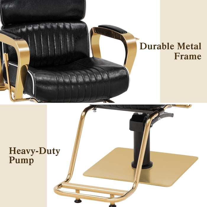 BarberPub Luxurious Barber Chair Metal Hydraulic Recline Beauty Spa Styling Equipment 3078