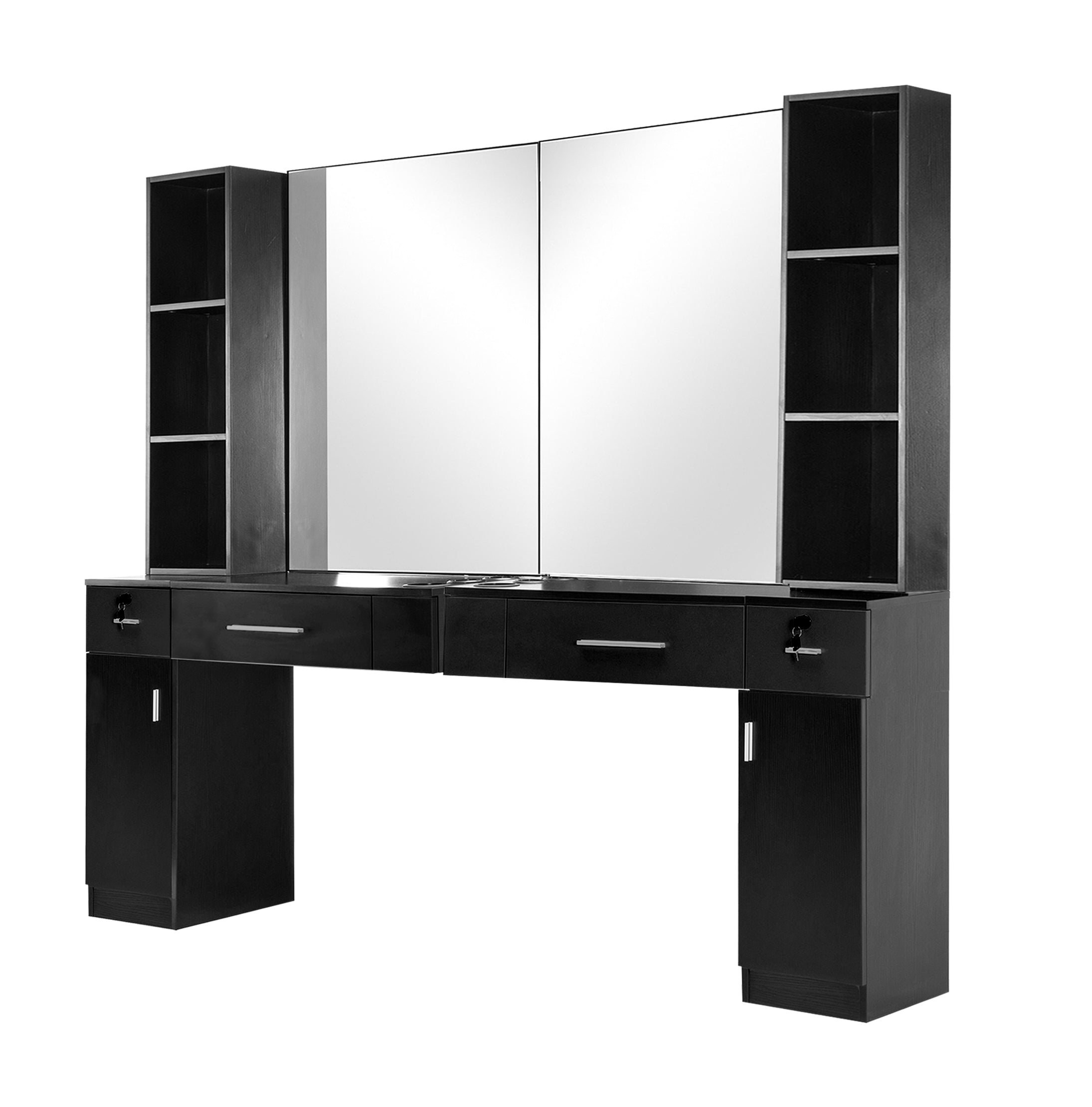 BarberPub Wall Mount Barber Station Hair Styling with Mirror Dressing Table Beauty Salon Spa Equipment Set 3026+3036