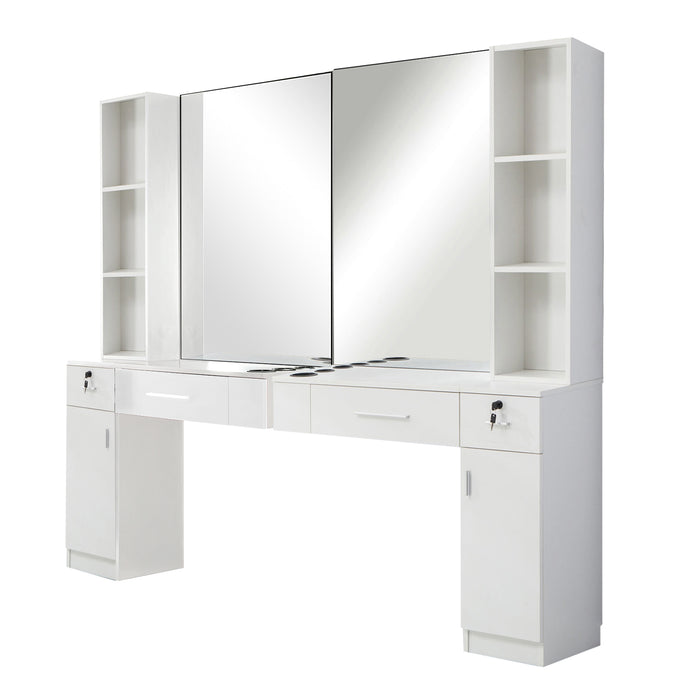 BarberPub Wall Mount Barber Station Hair Styling with Mirror Dressing Table Beauty Salon Spa Equipment Set 3026+3036