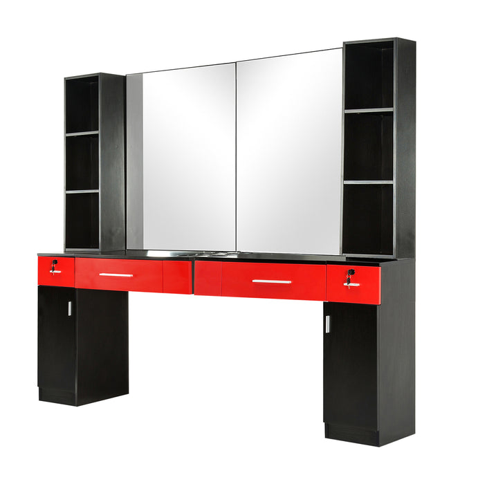BarberPub Wall Mount Barber Station Hair Styling with Mirror Dressing Table Beauty Salon Spa Equipment Set 3026+3036