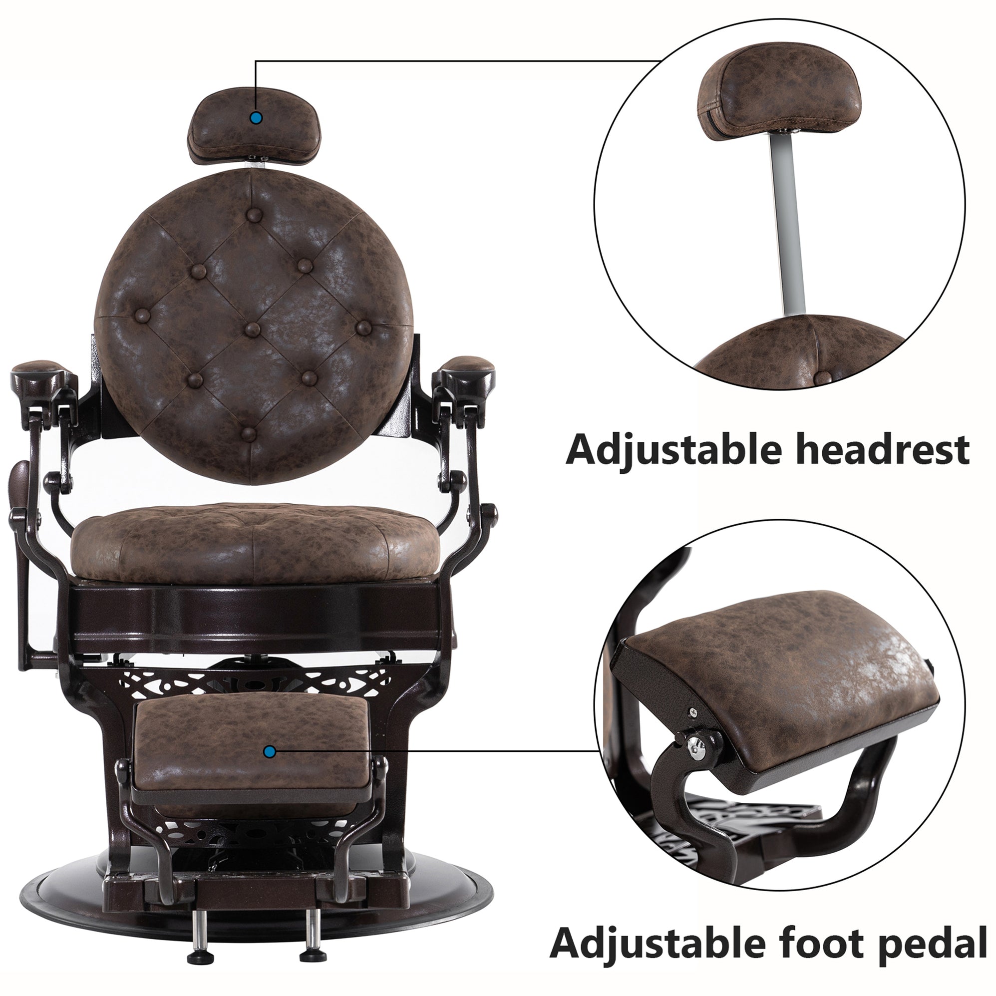 BarberPub Heavy Duty Metal Vintage Barber Chair All Purpose Hydraulic ...