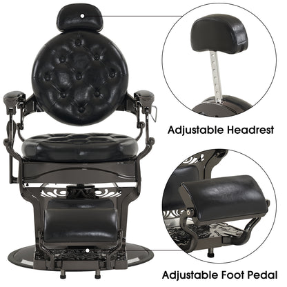 BarberPub Vintage Barber Chair, Heavy Duty Metal Retro Reclining Salon Chair 8914