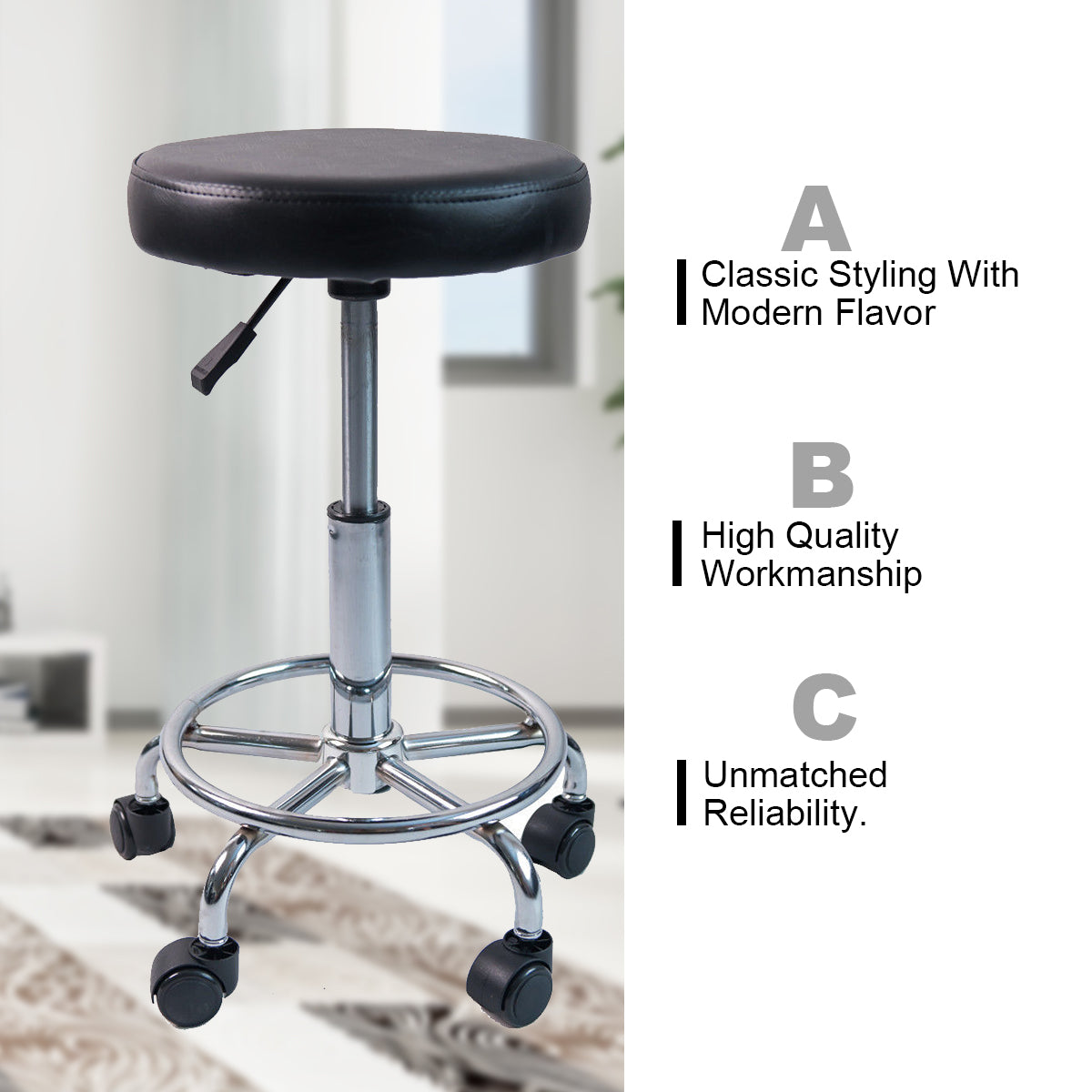 BarberPub Adjustable Hydraulic Rolling Swivel Salon Stool Chair Tattoo Massage Facial Spa Stool Chair Black 6003