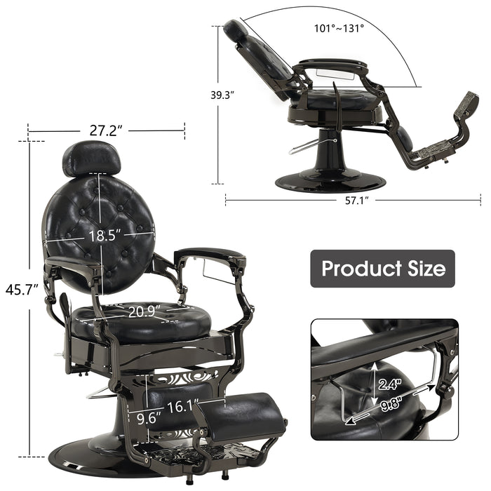 BarberPub Heavy Duty Metal Vintage Barber Chair All Purpose Hydraulic Recline Salon Beauty Spa Chair Styling Equipment 8914