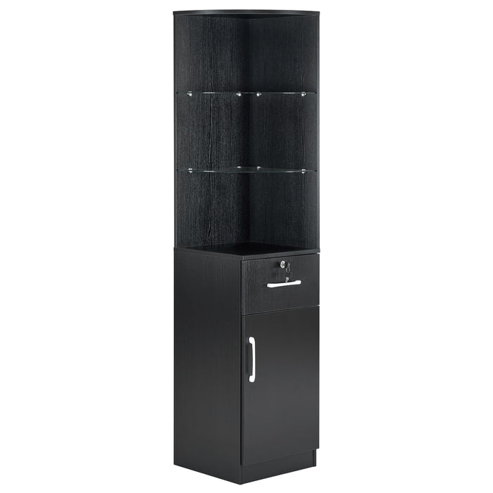 BarberPub Corner Storage Cabinet with Door and Glass Shelves for Home Office Beauty Salon Spa 3200