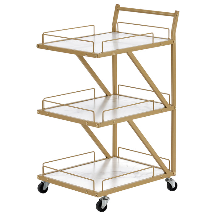 BarberPub 3-Tier Salon Trolley Cart with wheels Rolling Storage Cart for Hair Stylist with Marbled Board 2087