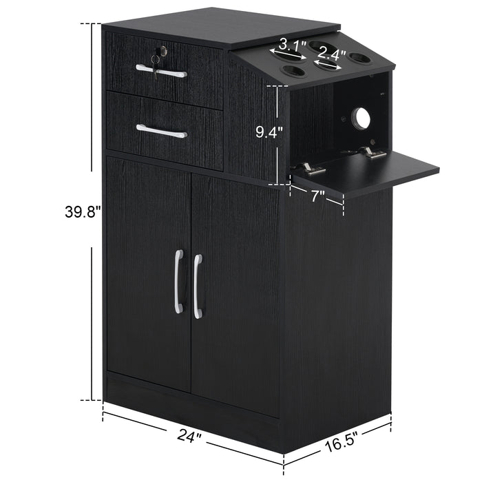 BarberPub Locking Barber Station with 2 Drawers Cabinet Beauty Salon Storage Equipment with Holders for Hair Stylist Spa 2005
