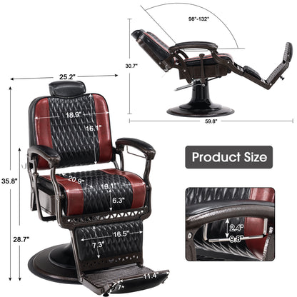 BarberPub Vintage Reclining Barber Chair, Heavy Duty Hair Styling Salon Chair 9216