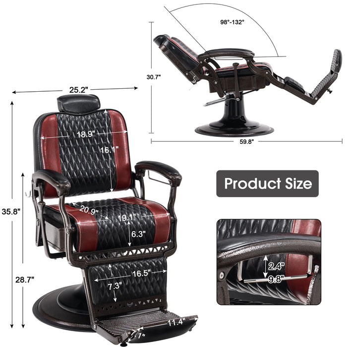 BarberPub Heavy Duty Metal Vintage Barber Chair All Purpose Reclining Hydraulic Pump Salon Beauty Spa Chair Hair Styling Equipment 9216