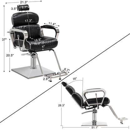 BarberPub Barber Chair with Headrest, Metal Hydraulic Reclining Salon Chair 3078