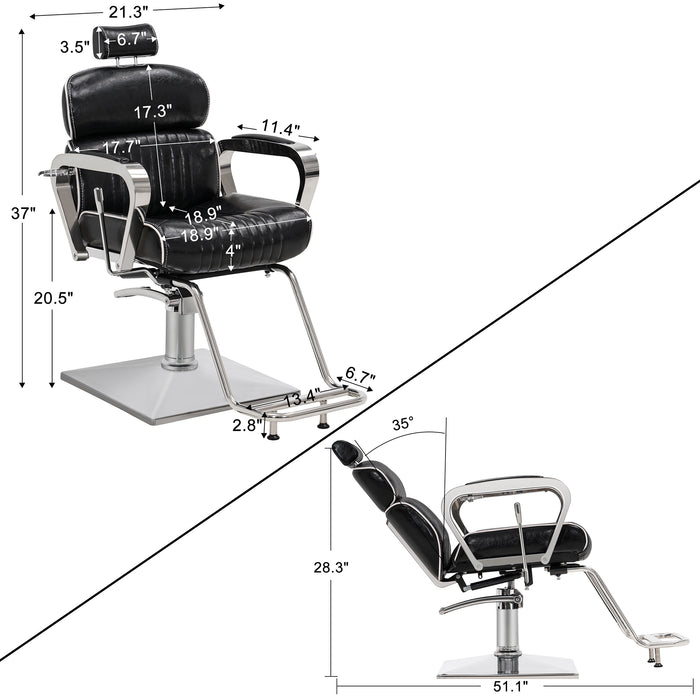 BarberPub Luxurious Barber Chair Metal Hydraulic Recline Beauty Spa Styling Equipment 3078