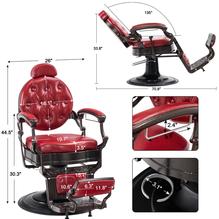 BarberPub Heavy Duty Metal Vintage Barber Chair All Purpose Hydraulic Recline Salon Beauty Spa Chair Styling Equipment 2933